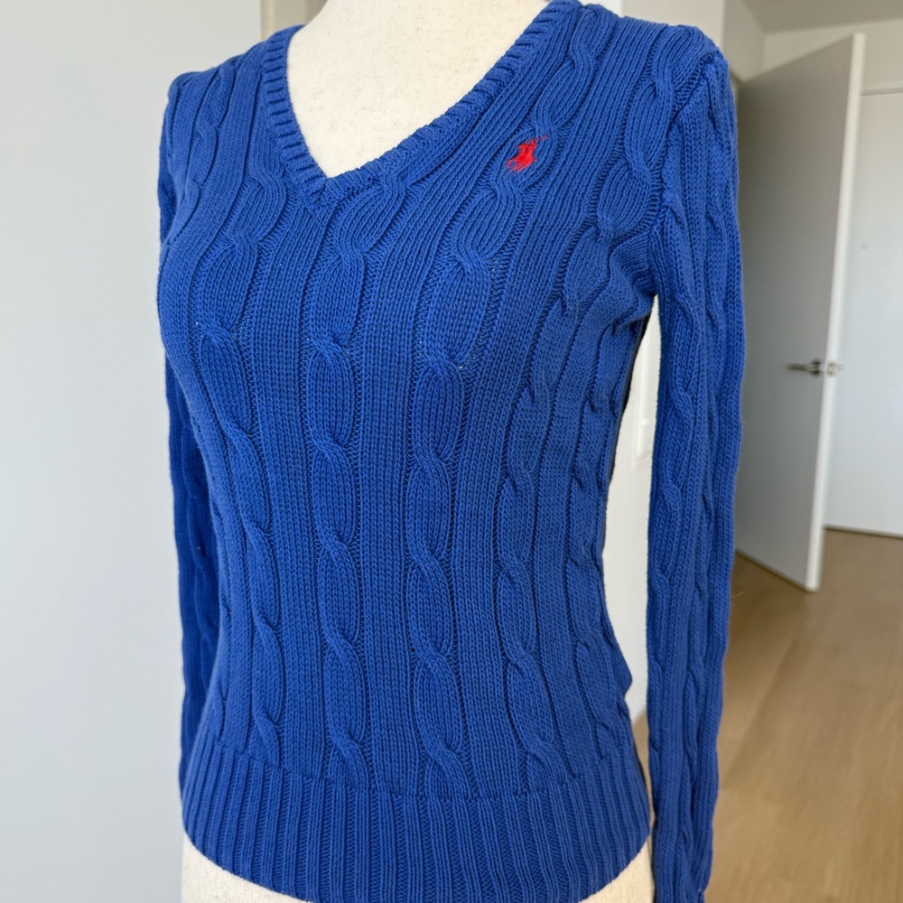 Ralph Lauren blue cable Knit V-Neck Sweater
